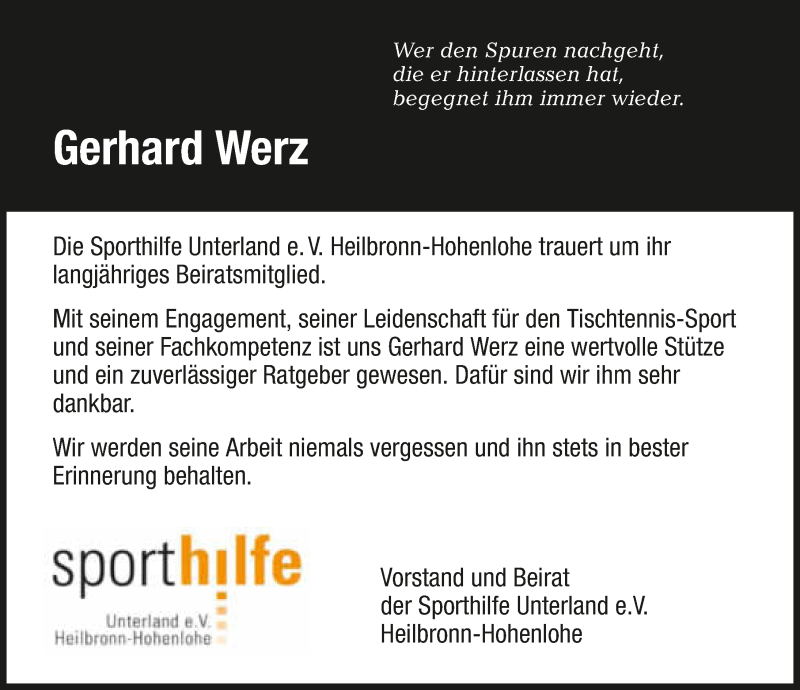  Traueranzeige für Gerhard Werz vom 21.10.2015 aus 