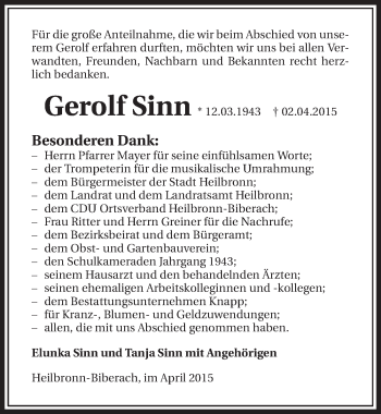 Traueranzeige von Gerolf Sinn 