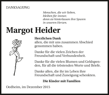 Traueranzeige von Margot Heider 