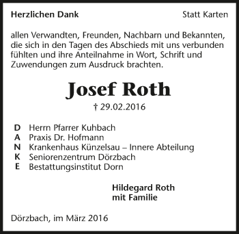 Traueranzeige von Josef Roth 