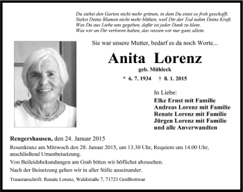 Traueranzeige von Anita Lorenz 