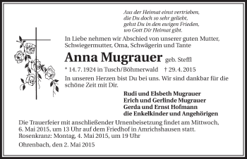 Traueranzeige von Anna Mugrauer 