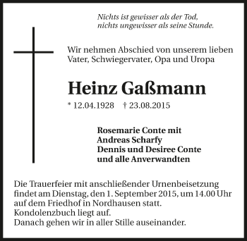Traueranzeige von Heinz Gaßmann 