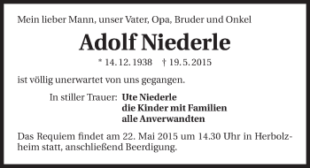 Traueranzeige von Adolf Niederle 