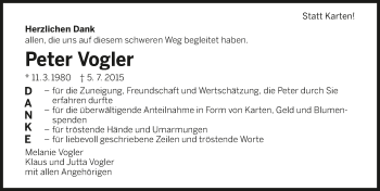 Traueranzeige von Peter Vogler 
