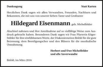 Traueranzeige von Hildegard Eisenmann 