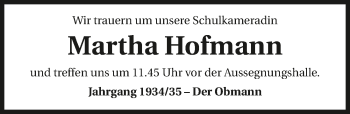 Traueranzeige von Martha Hofmann 
