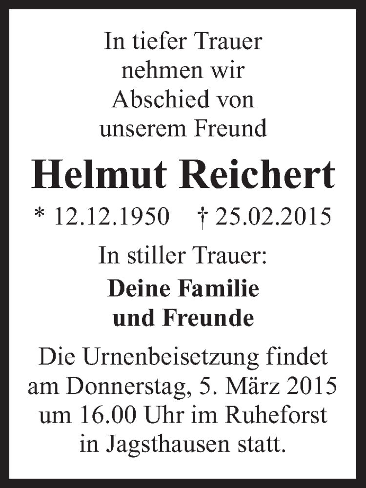  Traueranzeige für Helmut Reichert vom 03.03.2015 aus 