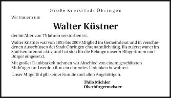 Traueranzeige von Walter Küstner 