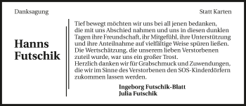 Traueranzeige von Hanns Futschik 