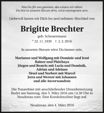 Traueranzeige von Brigitte Brechter 
