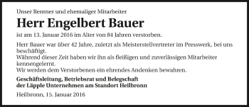 Traueranzeige von Engelbert Bauer 