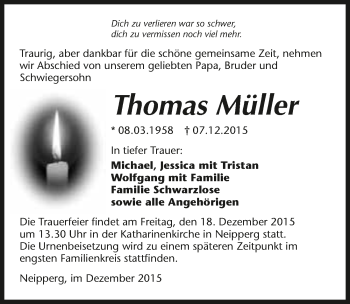 Traueranzeige von Thomas Müller 