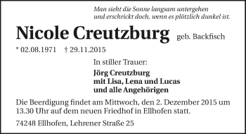 Traueranzeige von Nicole Creutzburg 