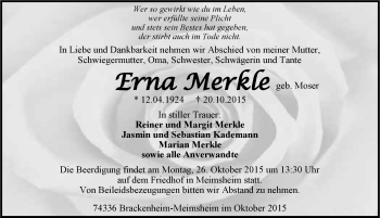 Traueranzeige von Erna Merkle 