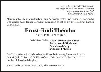 Traueranzeige von Ernst-Rudi Théodor 
