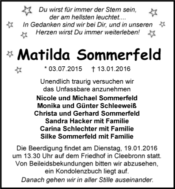 Traueranzeige von Matilda Sommerfeld 