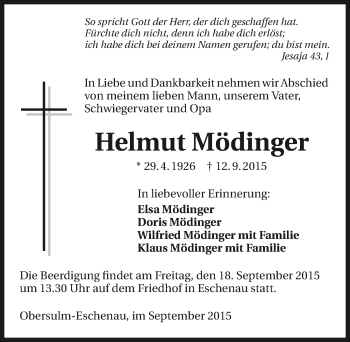 Traueranzeige von Helmut Mödinger 