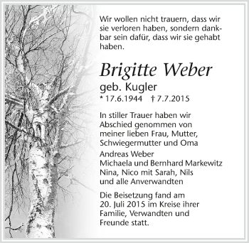 Traueranzeige von Brigitte Weber 