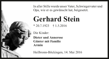 Traueranzeige von Gerhard Stein 