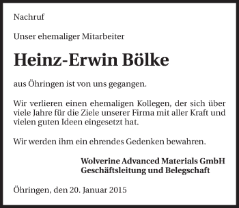 Traueranzeige von Heinz-Erwin Bölke 