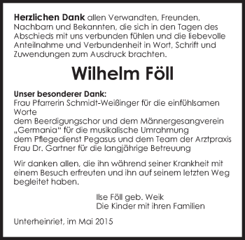 Traueranzeige von Wilhelm Föll 