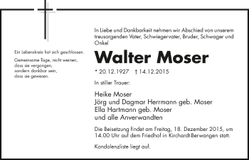 Traueranzeige von Walter Moser 