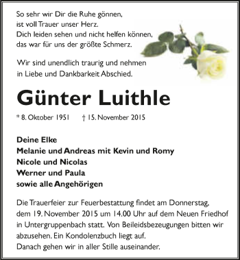 Traueranzeige von Günter Luithle 