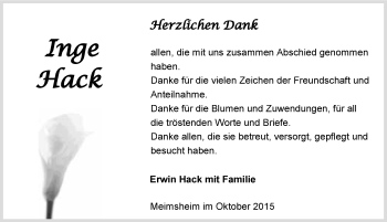 Traueranzeige von Inge Hack 
