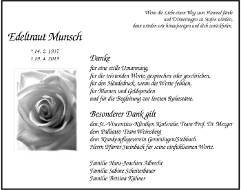 Traueranzeige von Edeltraut Munsch 