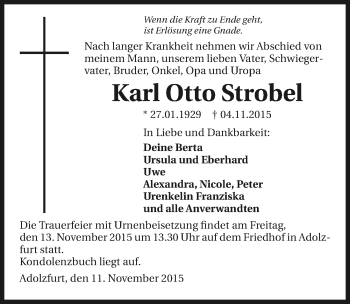 Traueranzeige von Karl Otto Strobel 