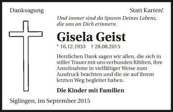 Traueranzeige von Gisela Geist 