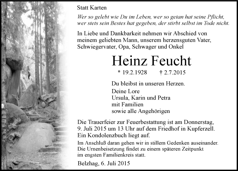  Traueranzeige für Heinz Feucht vom 06.07.2015 aus 