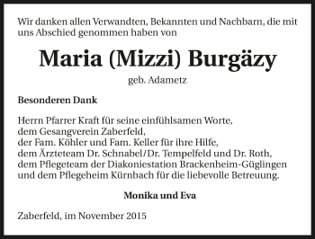 Traueranzeige von Maria Burgäzy 