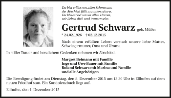 Traueranzeige von Gertrud Schwarz 