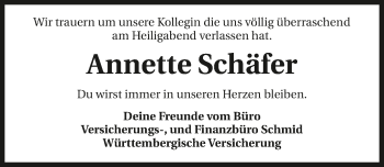 Traueranzeige von Annette Schäfer 