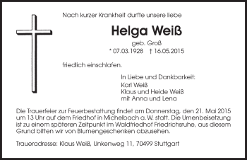 Traueranzeige von Helga Weiß 
