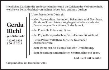 Traueranzeige von Gerda Richl 