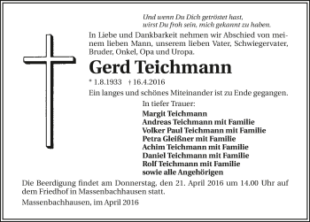 Traueranzeige von Gerd Teichmann 