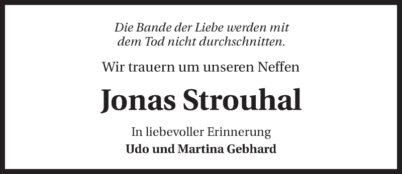  Traueranzeige für Jonas Strouhal vom 05.02.2015 aus 