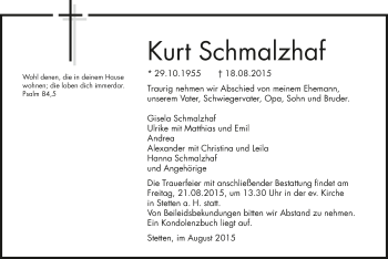 Traueranzeige von Kurt Schmalzhaf 