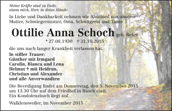 Traueranzeige von Ottilie Anna Schoch 