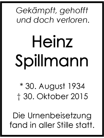 Traueranzeige von Heinz Spillmann 
