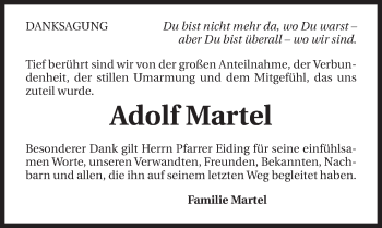 Traueranzeige von Adolf Martel 
