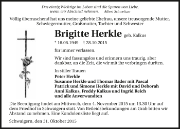 Traueranzeige von Brigitte Herkle 