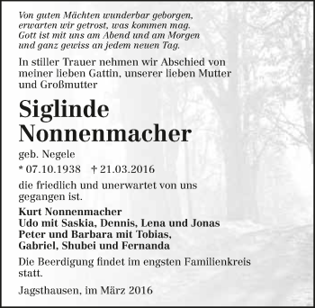 Traueranzeige von Siglinde Nonnenmacher 