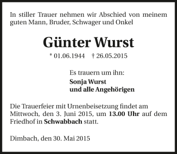 Traueranzeige von Günter Wurst 