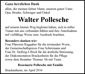 Traueranzeige von Walter Pollesche 