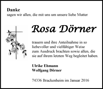 Traueranzeige von Rosa Dörner 