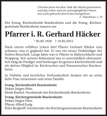 Traueranzeige von Gerhard Häcker 